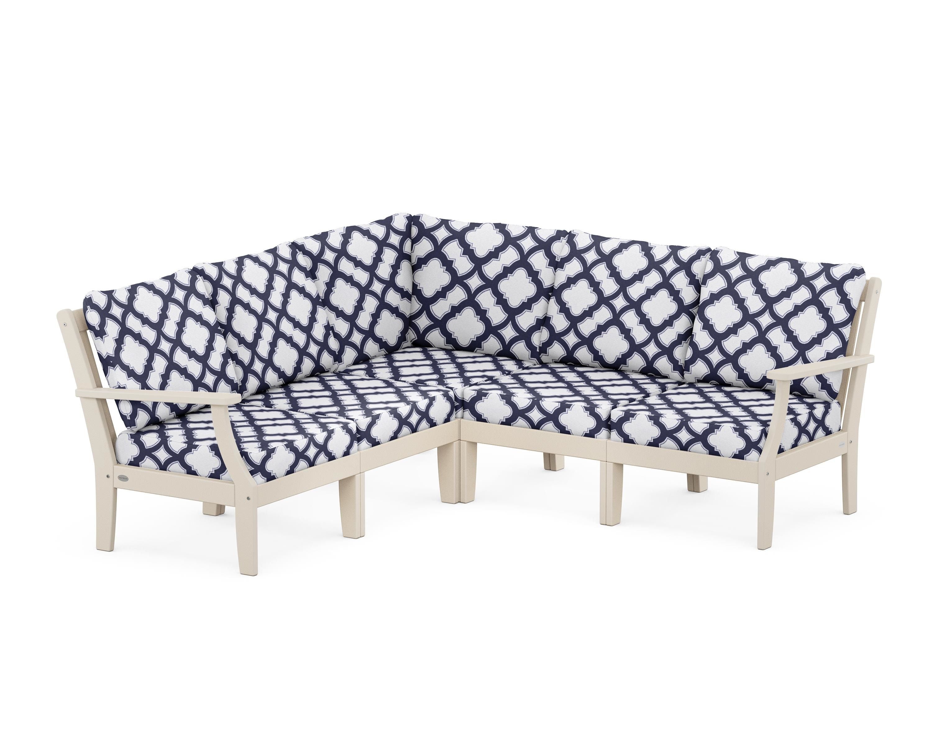 POLYWOOD® Braxton Modular 5-Piece Deep Seating Set in Sand / Trellis Navy
