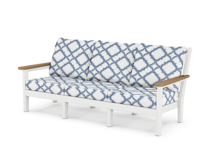 POLYWOOD® Chippendale Deep Seating Sofa in White / Natural / Trellis Sky Blue
