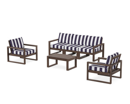 POLYWOOD® EDGE Sectional 4-Piece Deep Seating Set with Sofa in Mahogany / Cabana Stripe Navy