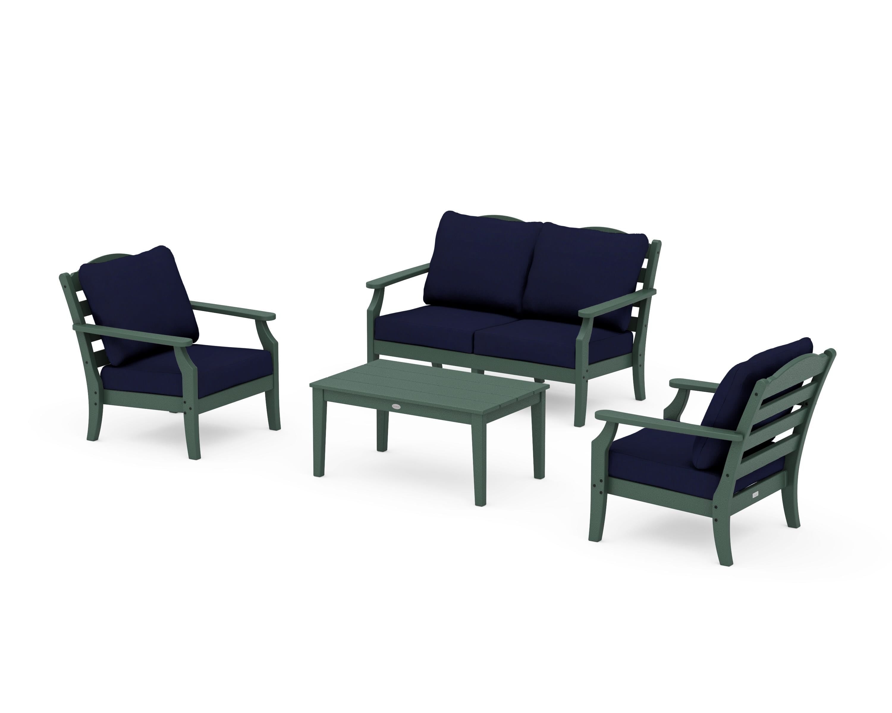 Draper James™ by  POLYWOOD® Savannah 4-Piece Deep Seating Set with Loveseat in Green / Navy