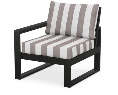 POLYWOOD® EDGE Modular Left Arm Chair in Black / Cabana Stripe Grey Mist