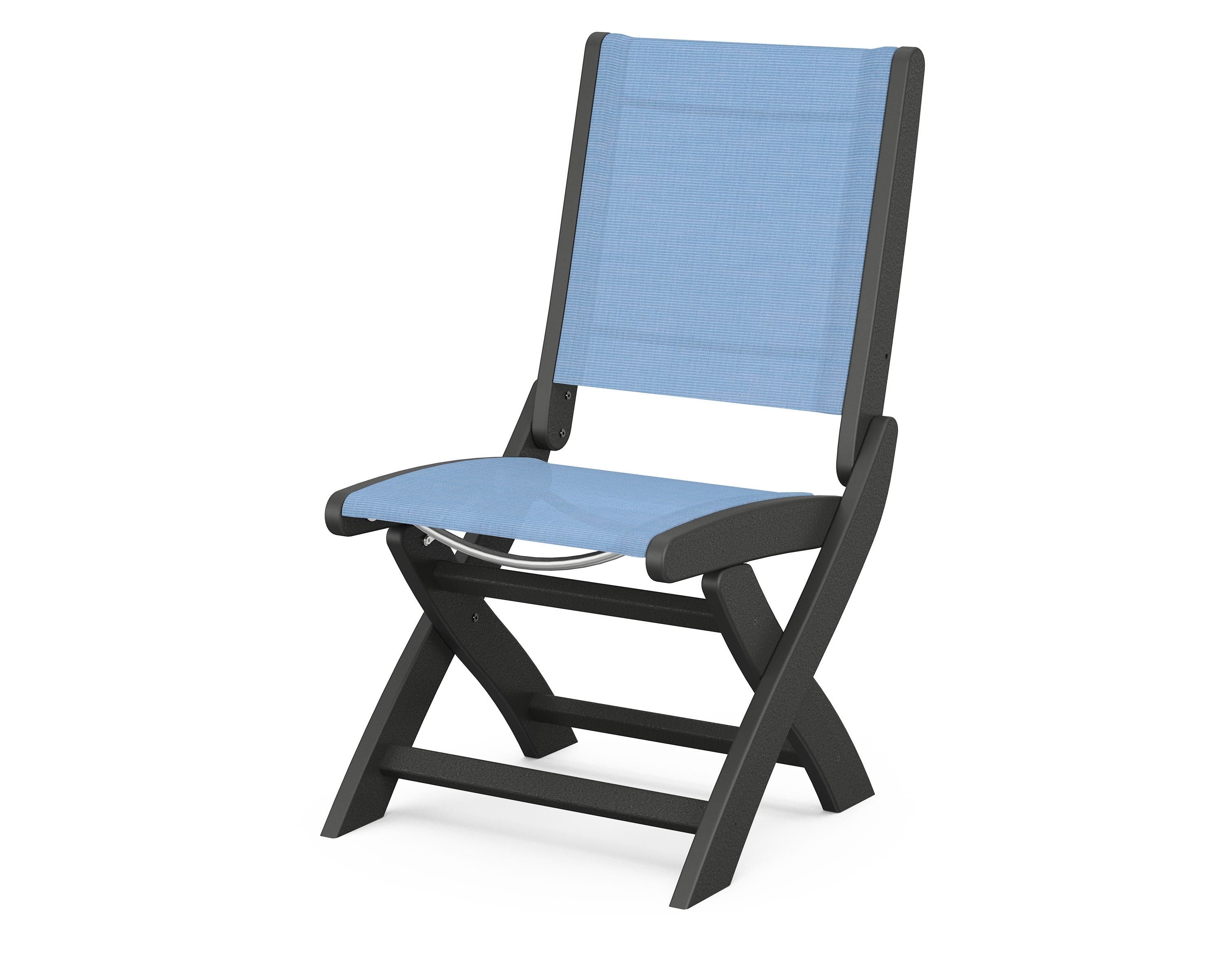 POLYWOOD® Coastal Folding Side Chair in Black / Poolside Sling
