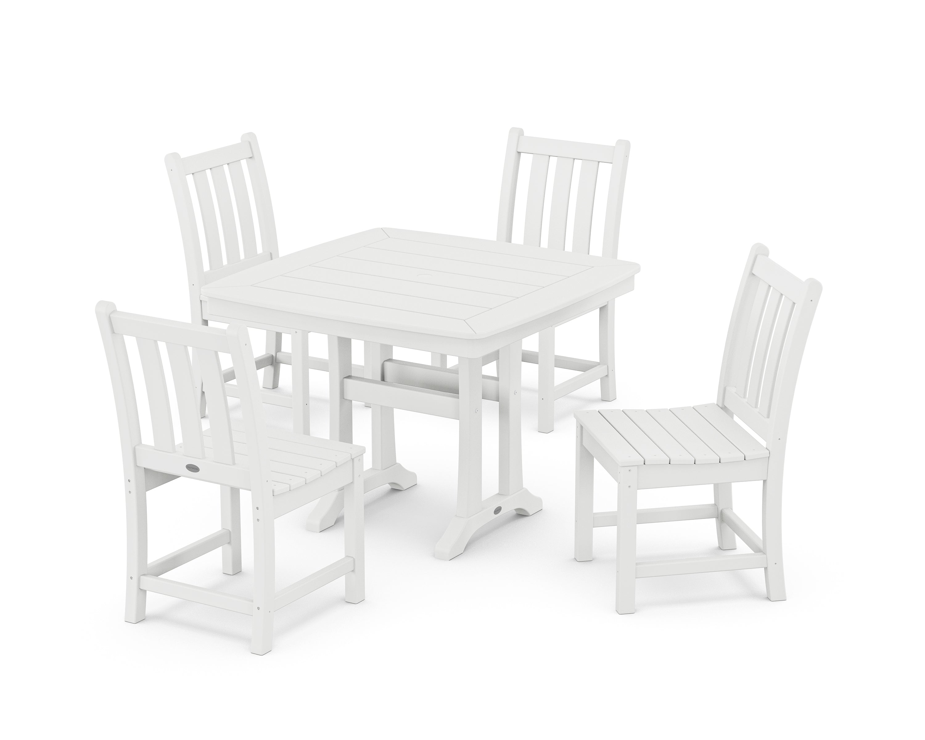 POLYWOOD® Traditional Garden Side Chair 5-Piece Dining Set with Trestle Legs in White
