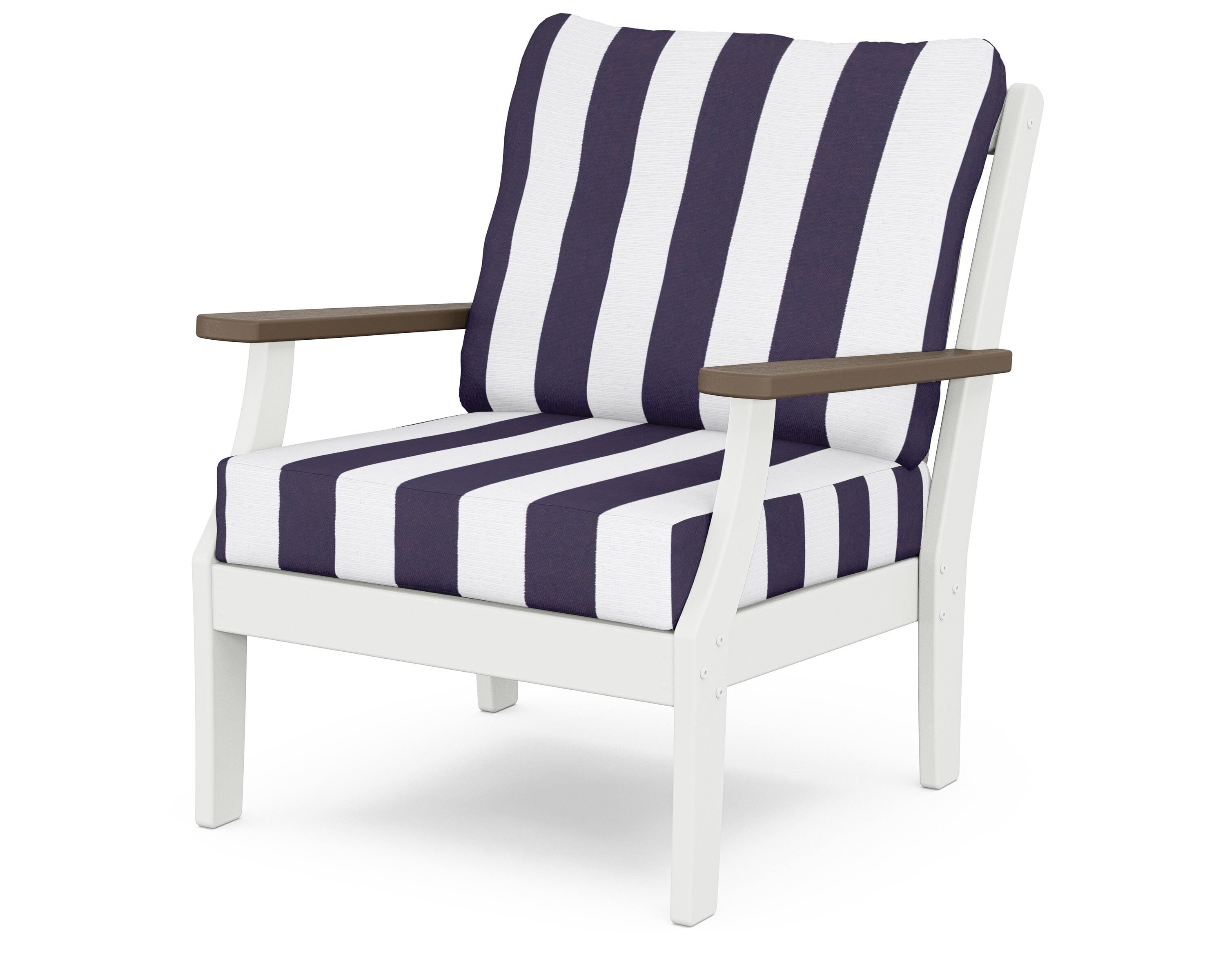 POLYWOOD® Braxton Deep Seating Chair in White / Kona / Cabana Stripe Navy