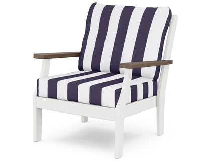 POLYWOOD® Braxton Deep Seating Chair in White / Kona / Cabana Stripe Navy