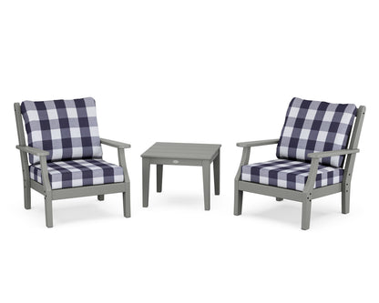 Country Living Wovendale 3-Piece Deep Seating Set in Slate Grey / Buffalo Plaid Navy