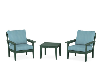 Country Living Cottage 3-Piece Deep Seating Set in Green / Lattice Sky Blue