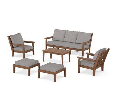 POLYWOOD® Chippendale 6-Piece Lounge Sofa Set in Teak / Grey Mist