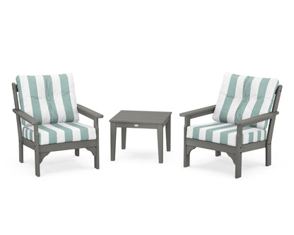 POLYWOOD® Vineyard 3-Piece Deep Seating Set in Slate Grey / Cabana Stripe Glacier Spa