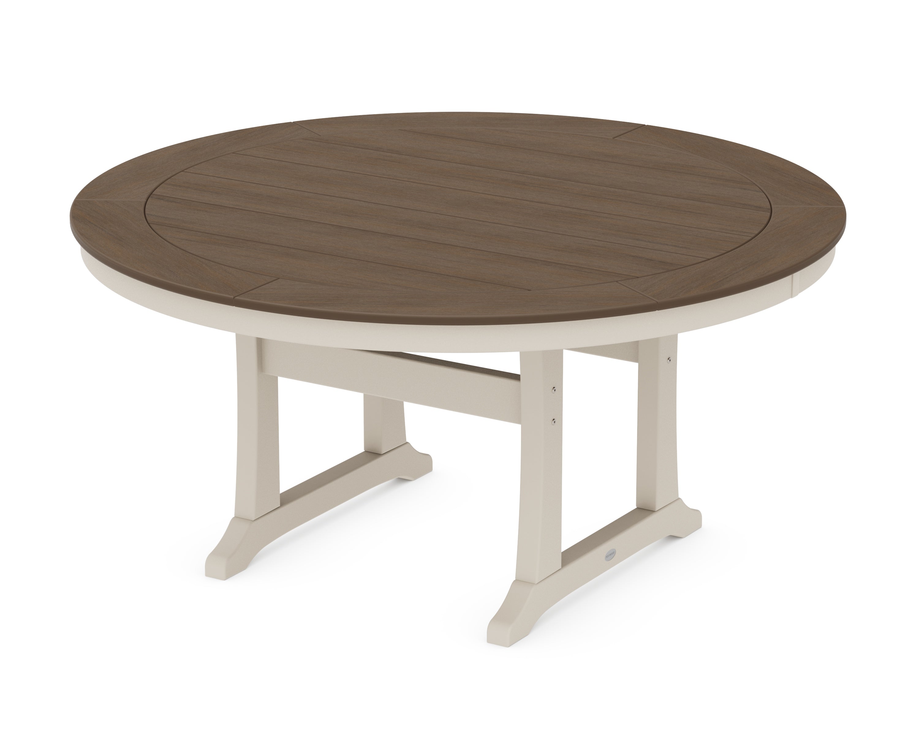 POLYWOOD® Nautical Trestle 60" Round Dining Table in Sand / Kona