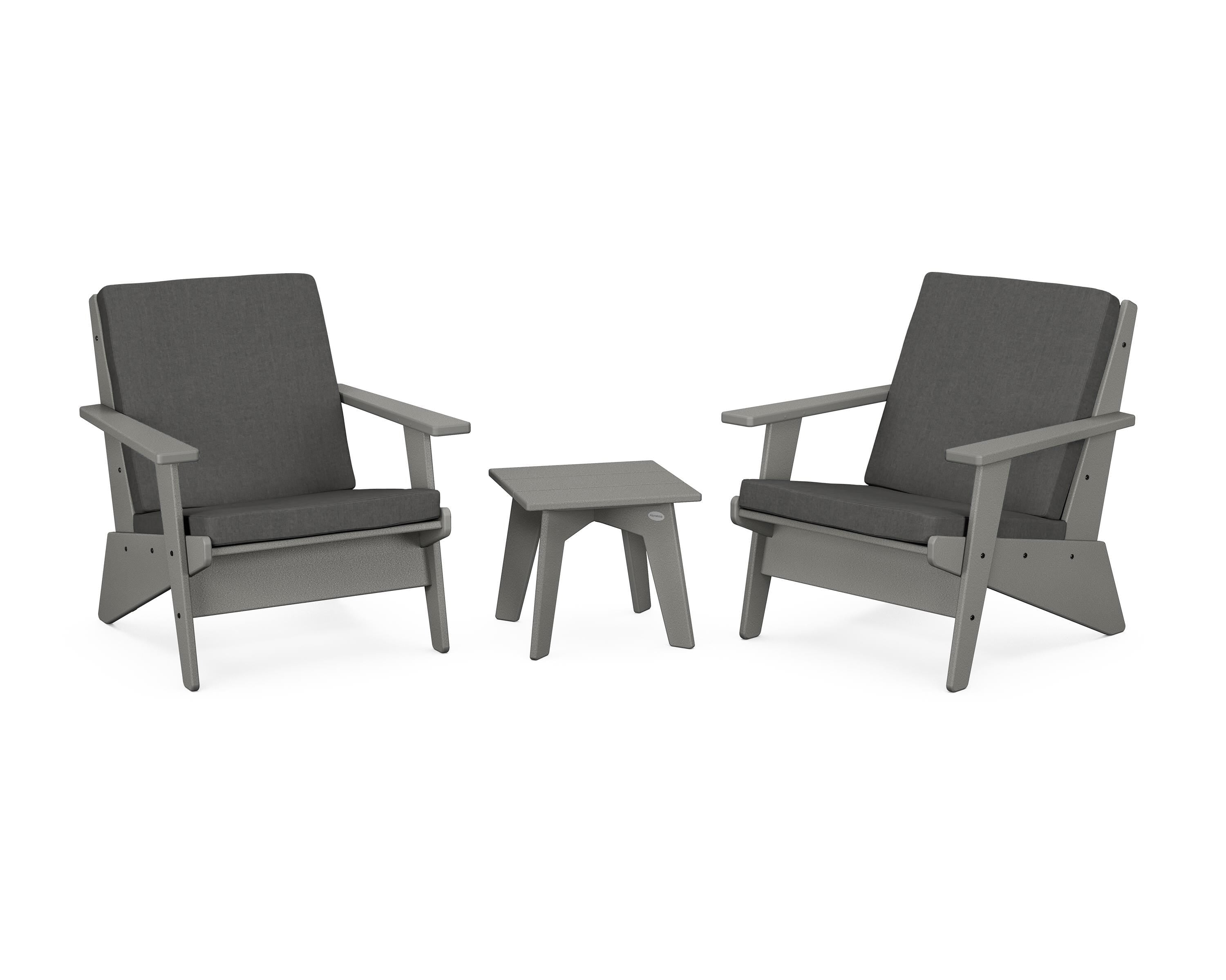 POLYWOOD® Riviera Modern Lounge 3-Piece Set in Slate Grey / Spectrum Carbon