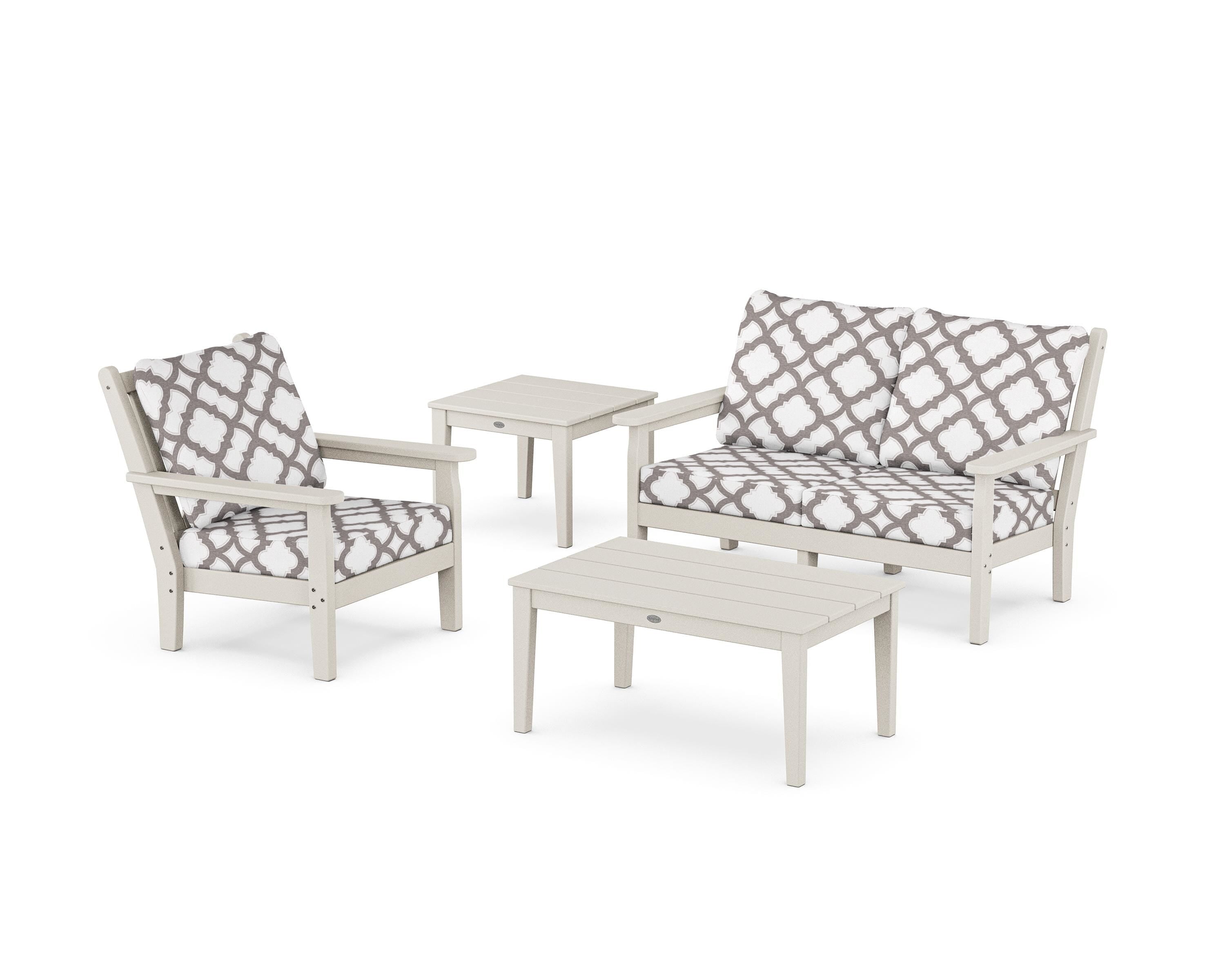 POLYWOOD® Chippendale 4-Piece Deep Seating Set in Sand / Trellis Grey Mist