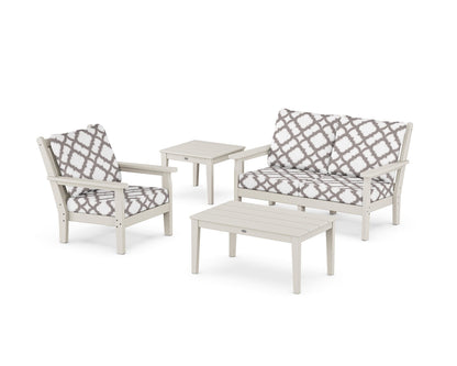 POLYWOOD® Chippendale 4-Piece Deep Seating Set in Sand / Trellis Grey Mist