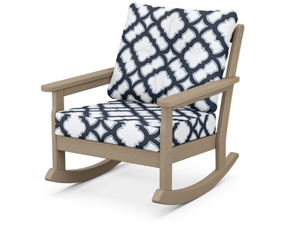 POLYWOOD® Vineyard Deep Seating Rocking Chair in Vintage Sahara / Trellis Marine Indigo