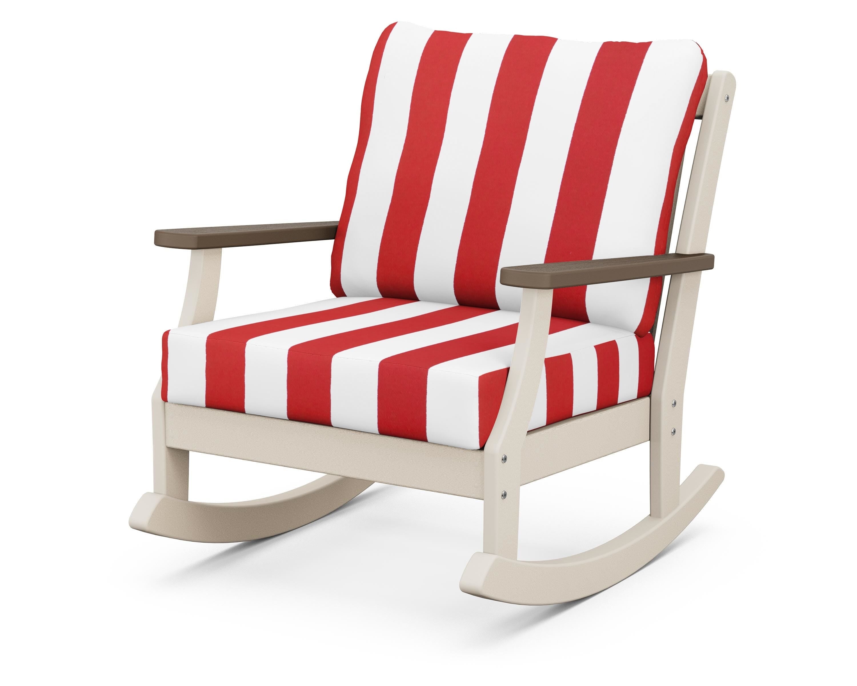 POLYWOOD® Braxton Deep Seating Rocking Chair in Sand / Kona / Cabana Stripe Crimson