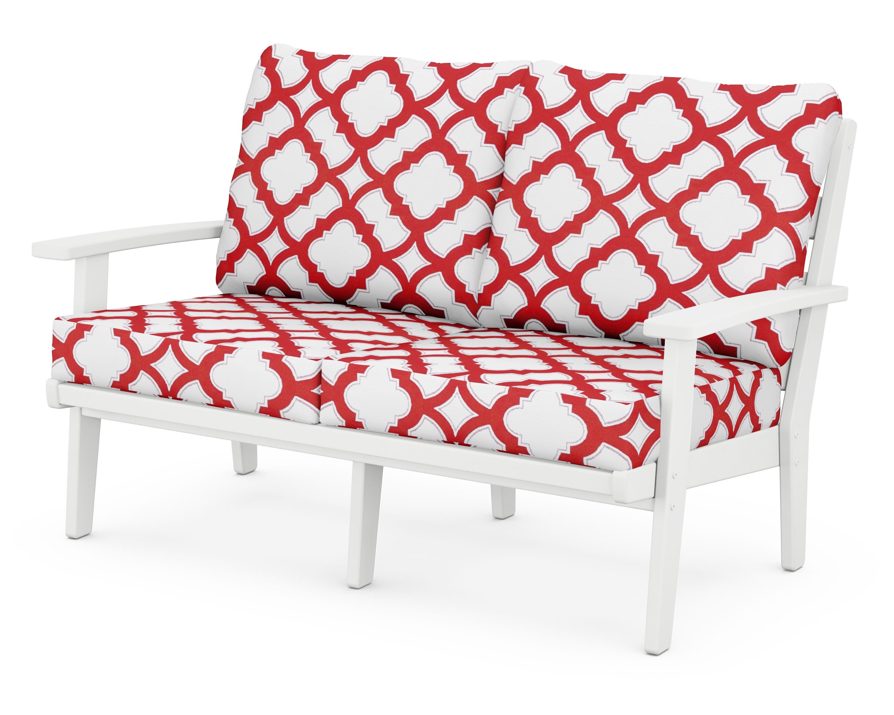 POLYWOOD® Grant Park Deep Seating Loveseat in White / Trellis Crimson