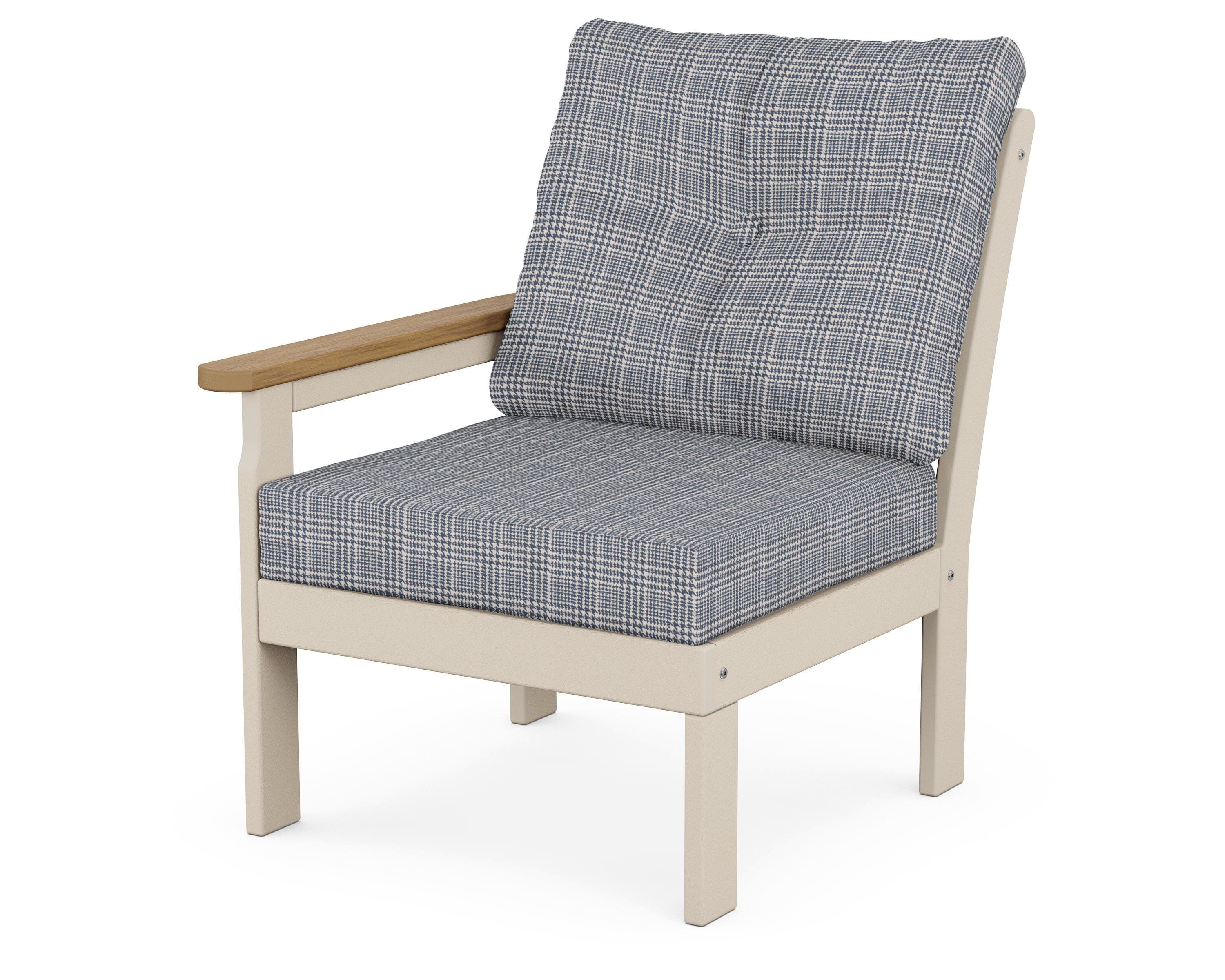 POLYWOOD® Vineyard Modular Left Arm Chair in Sand / Natural / Houndstooth Sky Blue