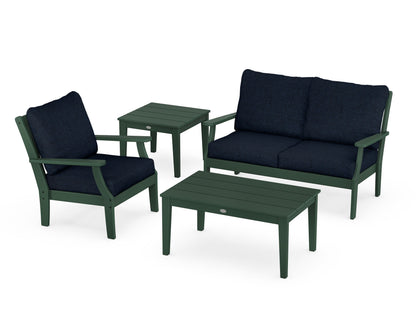 POLYWOOD® Braxton 4-Piece Deep Seating Set in Green / Marine Indigo