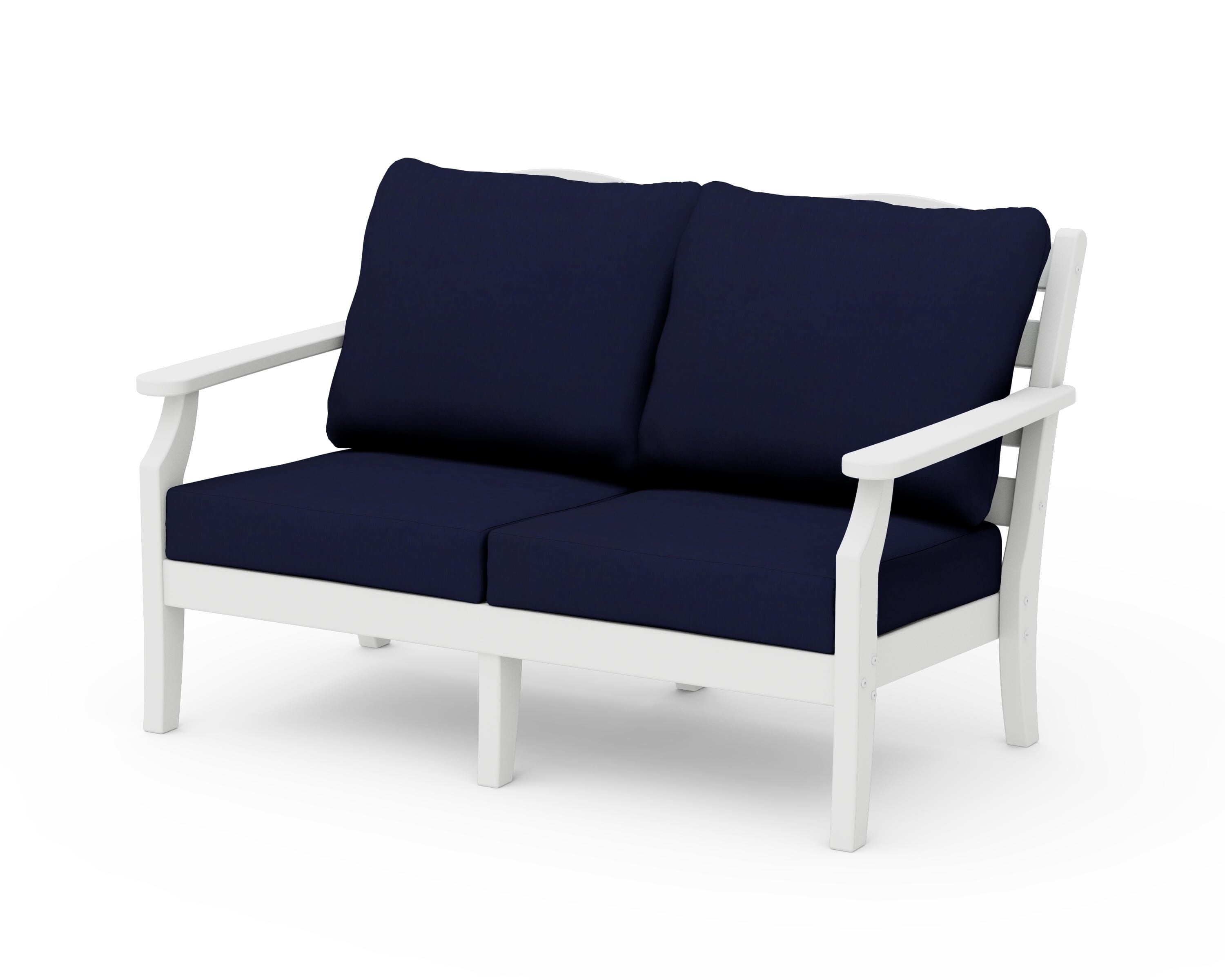 Draper James™ by  POLYWOOD® Savannah Deep Seating Loveseat in White / Navy