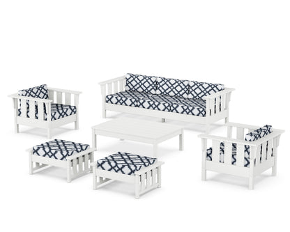 Martha Stewart by POLYWOOD® Acadia 6-Piece Lounge Sofa Set in White / Trellis Marine Indigo