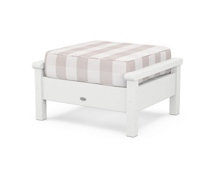 POLYWOOD® Harbour Deep Seating Ottoman in White / Buffalo Plaid Dune Burlap
