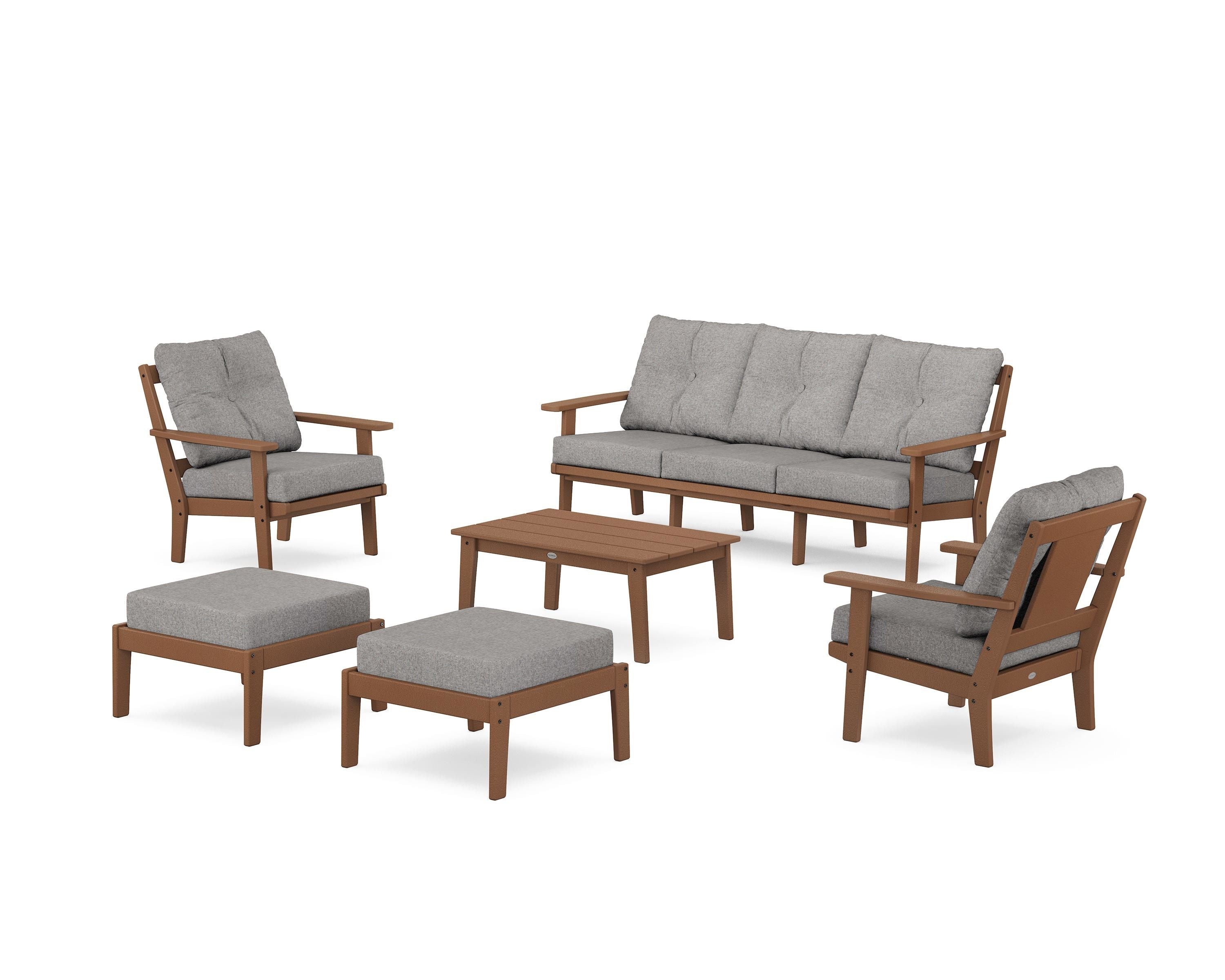 POLYWOOD® Prairie 6-Piece Lounge Sofa Set in Teak / Grey Mist