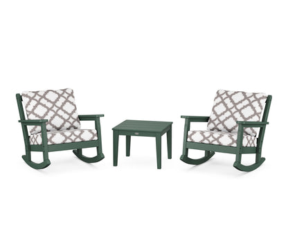 POLYWOOD® Chippendale 3-Piece Deep Seating Rocker Set in Green / Trellis Grey Mist