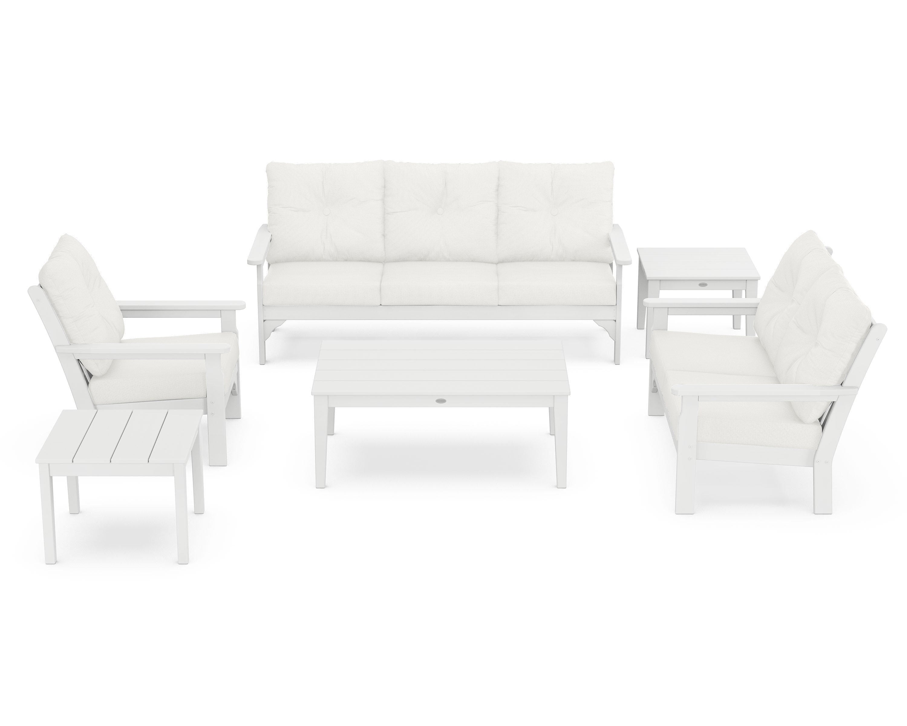 POLYWOOD® Vineyard 6-Piece Deep Seating Set in White / Natural Linen