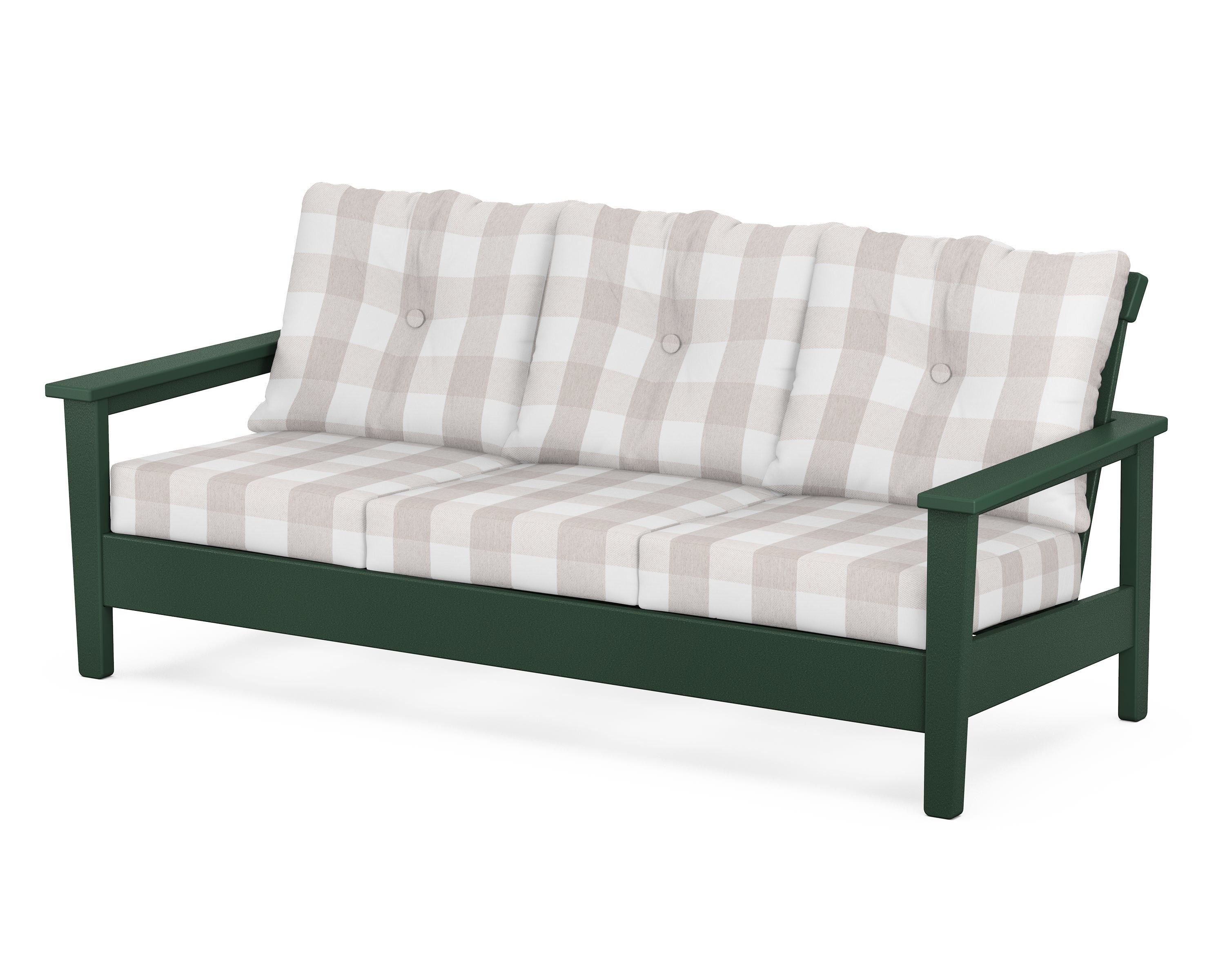POLYWOOD® Prescott Deep Seating Sofa in Green / Buffalo Plaid Dune Burlap
