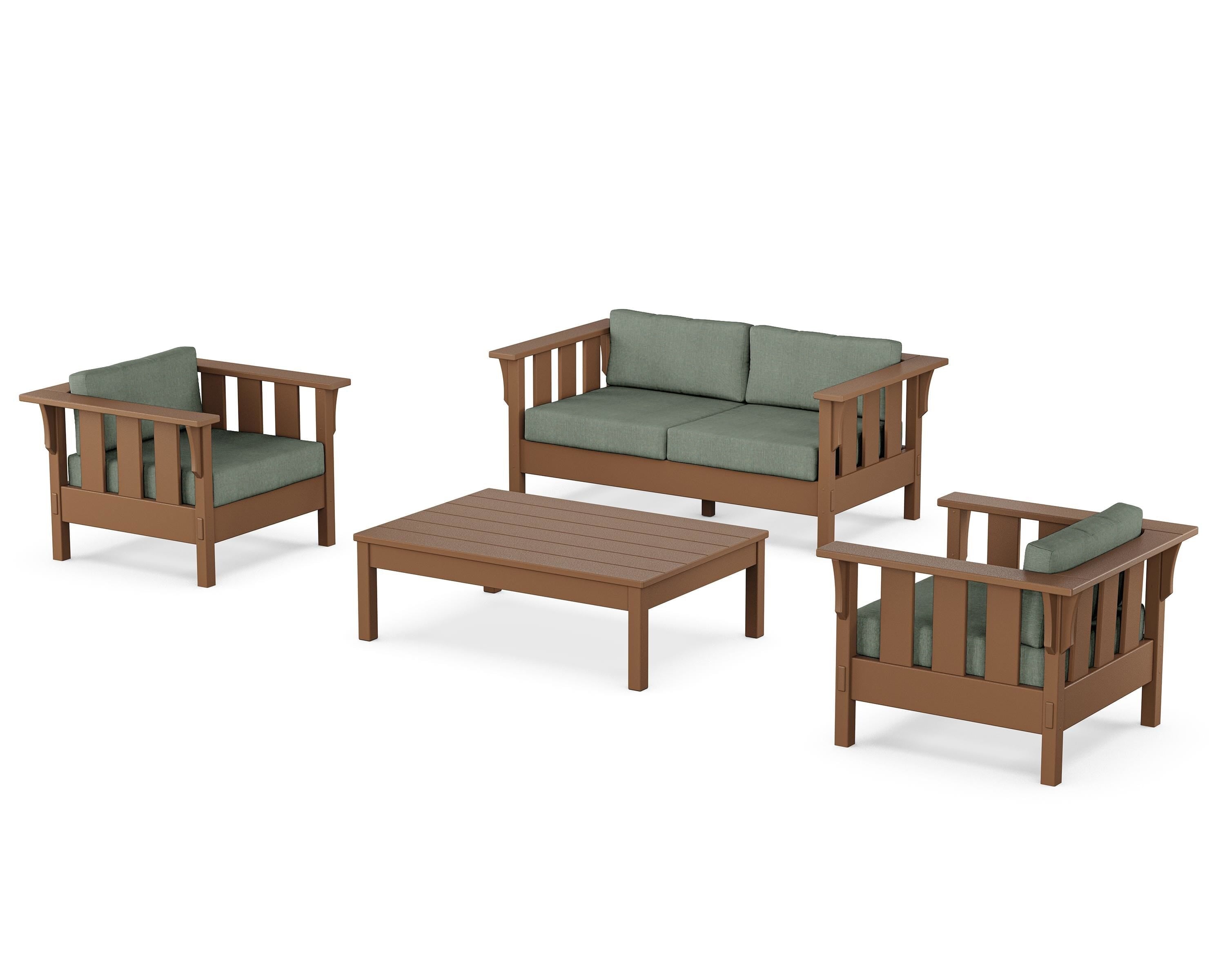 Martha Stewart by POLYWOOD® Acadia 4-Piece Deep Seating Set with Loveseat in Teak / Cast Sage