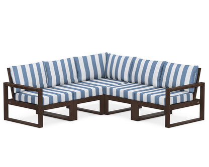 POLYWOOD® EDGE 5-Piece Modular Deep Seating Set in Mahogany / Cabana Stripe Sky Blue