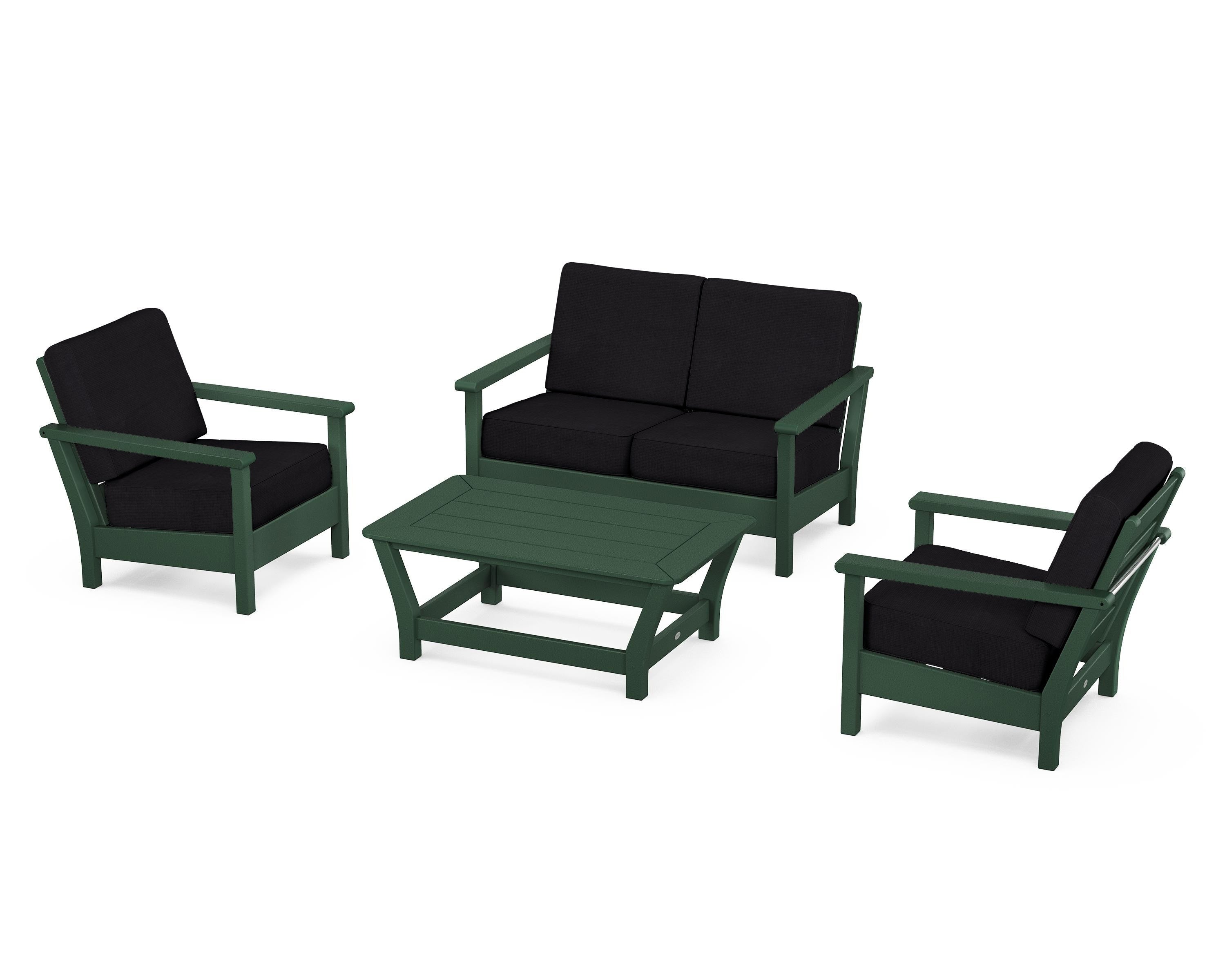 POLYWOOD® Harbour 4-Piece Deep Seating Set in Green / Midnight Linen