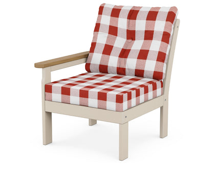 POLYWOOD® Vineyard Modular Left Arm Chair in Sand / Natural / Buffalo Plaid Crimson