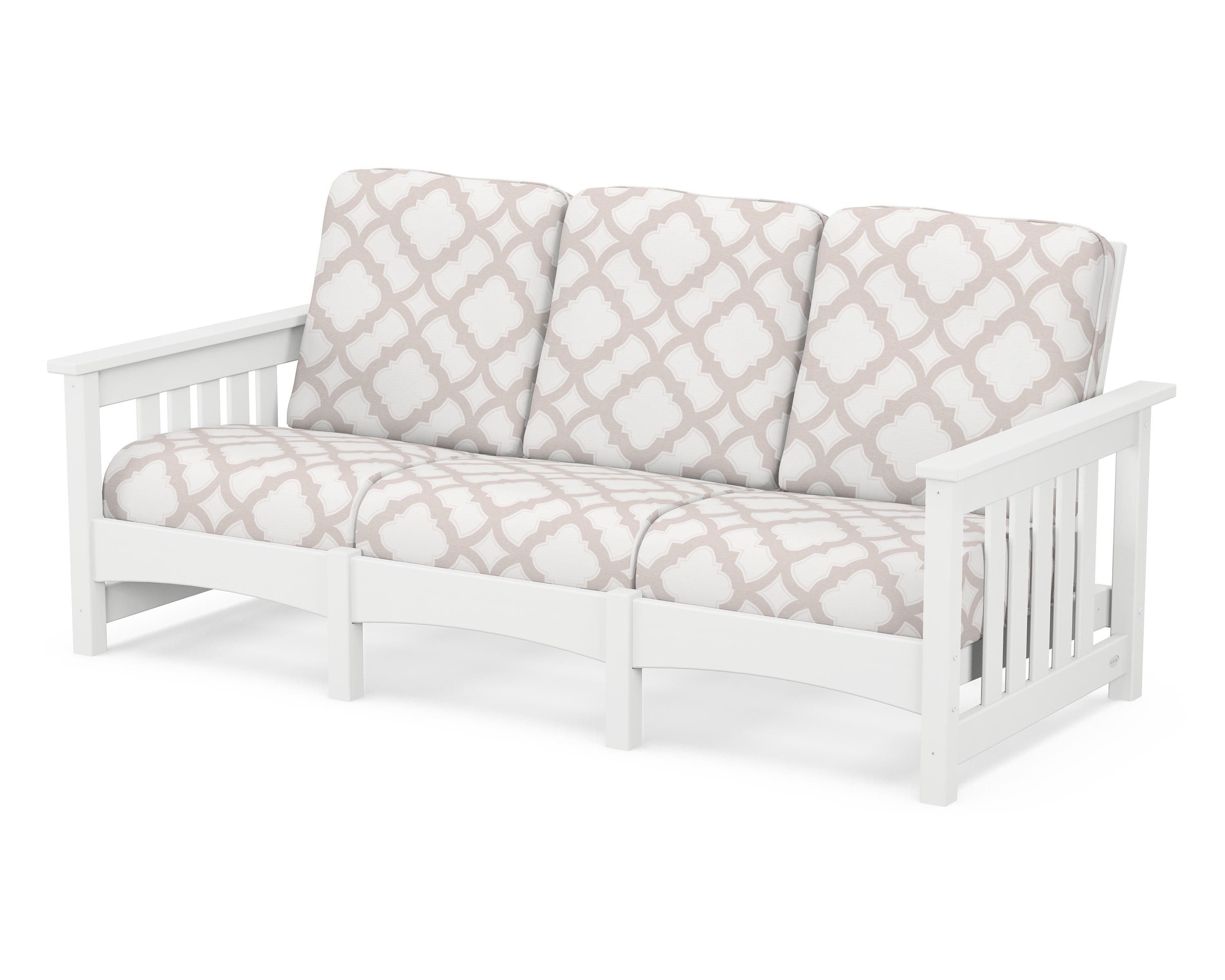 POLYWOOD® Club Mission Sofa in White / Trellis Dune Burlap