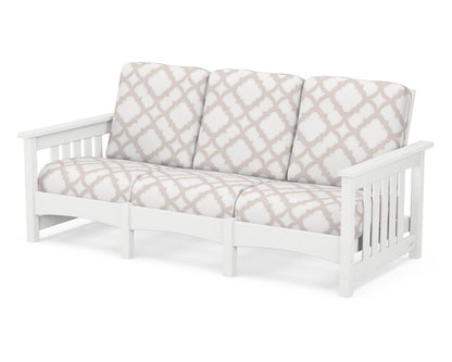 POLYWOOD® Club Mission Sofa in White / Trellis Dune Burlap
