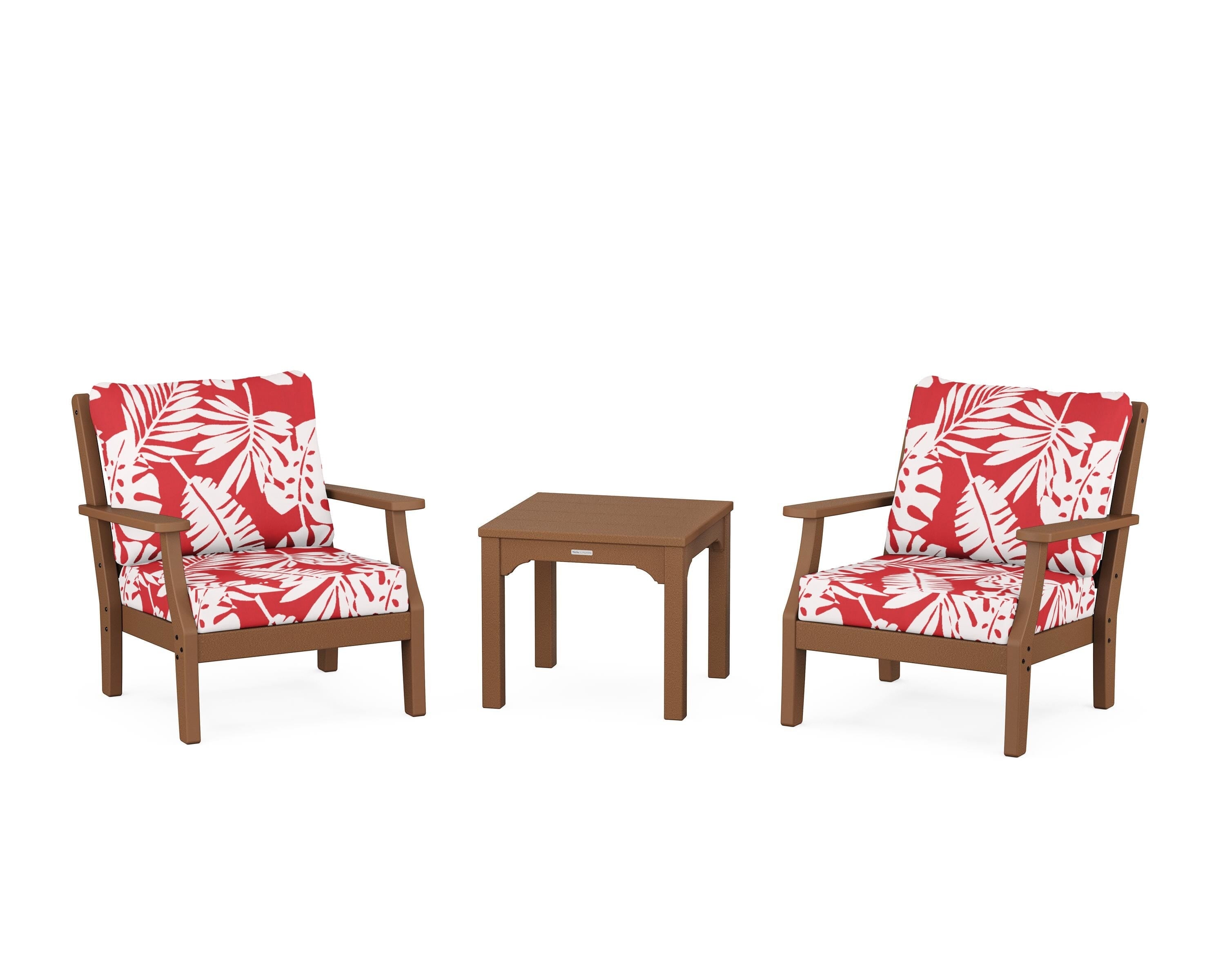 Martha Stewart by POLYWOOD® Chinoiserie 3-Piece Deep Seating Set in Teak / Leaf Crimson