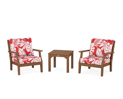 Martha Stewart by POLYWOOD® Chinoiserie 3-Piece Deep Seating Set in Teak / Leaf Crimson
