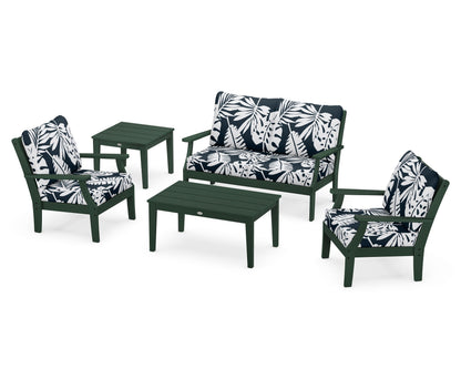 POLYWOOD® Braxton 5-Piece Deep Seating Set in Green / Leaf Marine Indigo