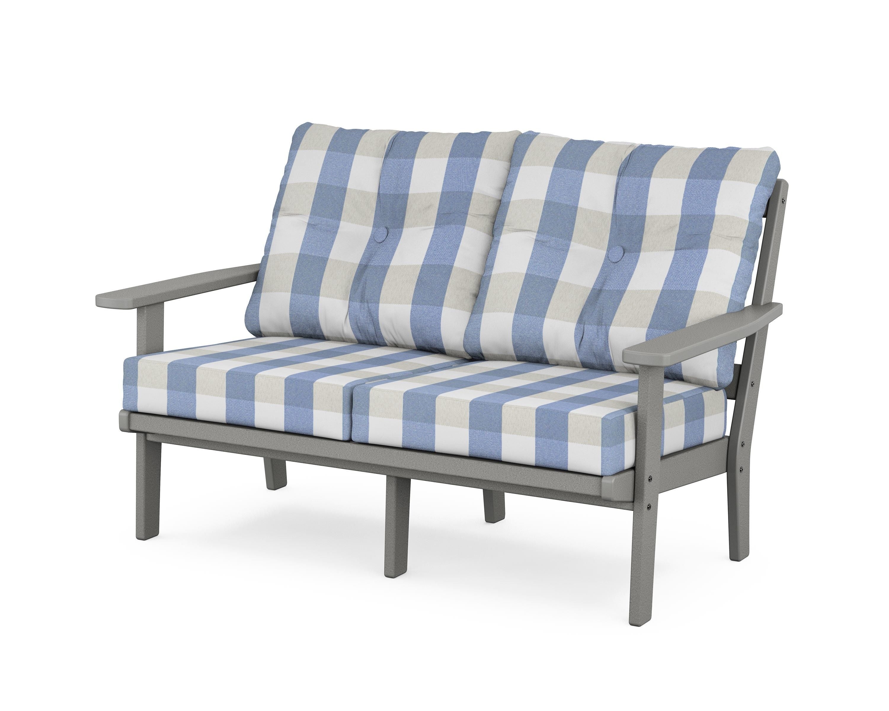 POLYWOOD® Prairie Deep Seating Loveseat in Slate Grey / Buffalo Plaid Sky Blue