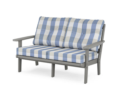 POLYWOOD® Prairie Deep Seating Loveseat in Slate Grey / Buffalo Plaid Sky Blue