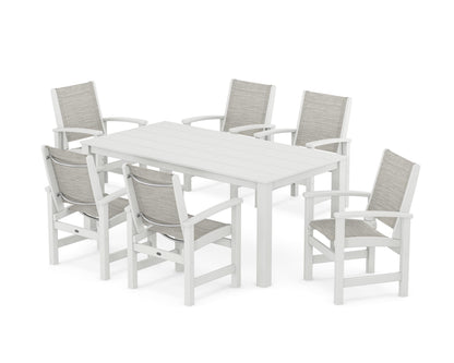 POLYWOOD® Coastal 7-Piece Parsons Dining Set in White / Birch Sling