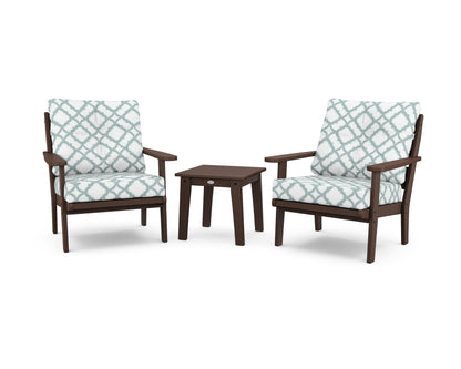 POLYWOOD® Lakeside 3-Piece Deep Seating Chair Set in Mahogany / Trellis Glacier Spa