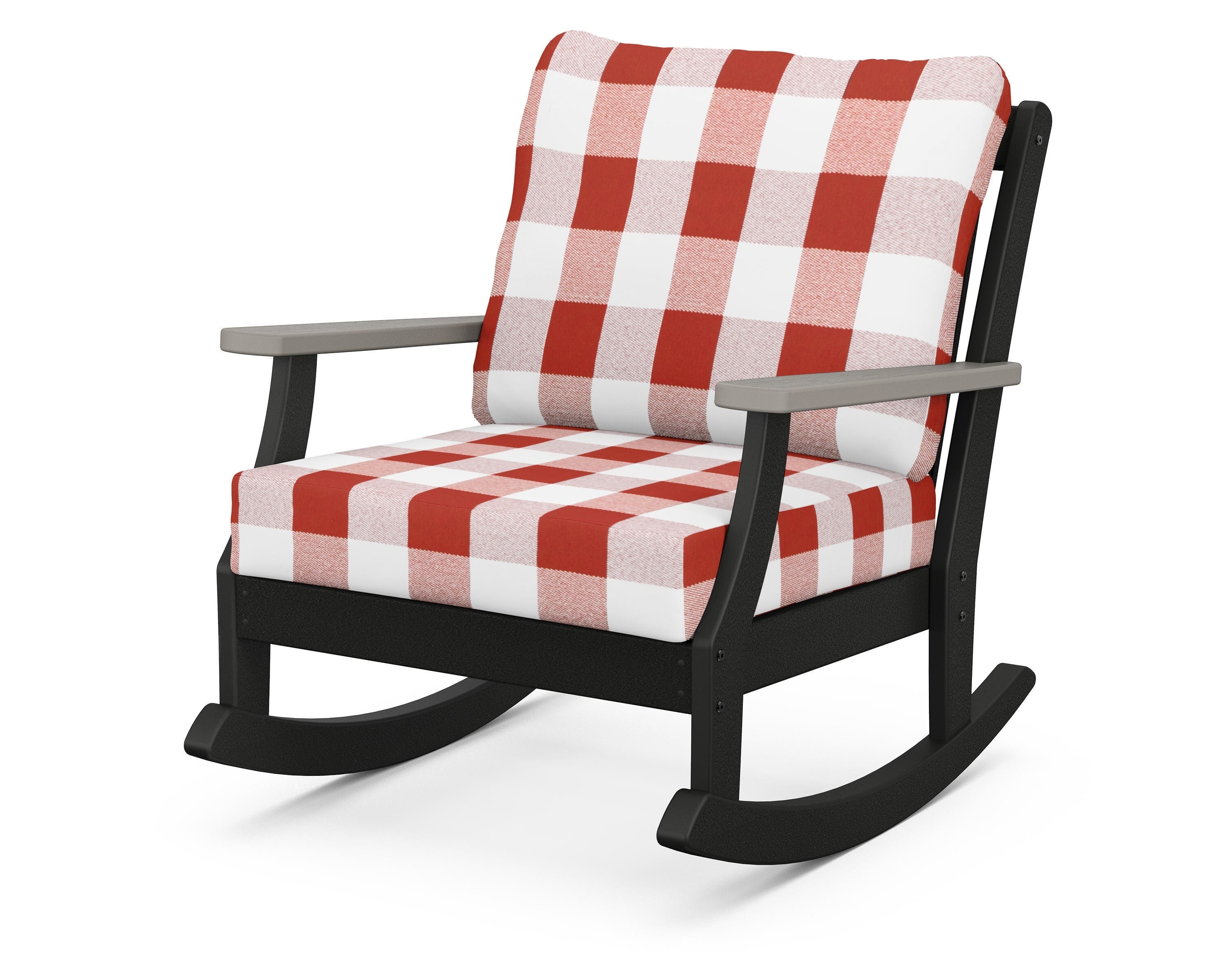 POLYWOOD® Braxton Deep Seating Rocking Chair in Black / Driftwood / Buffalo Plaid Crimson