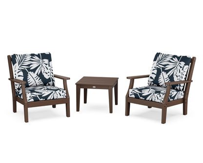 Country Living Wovendale 3-Piece Deep Seating Set in Mahogany / Leaf Marine Indigo