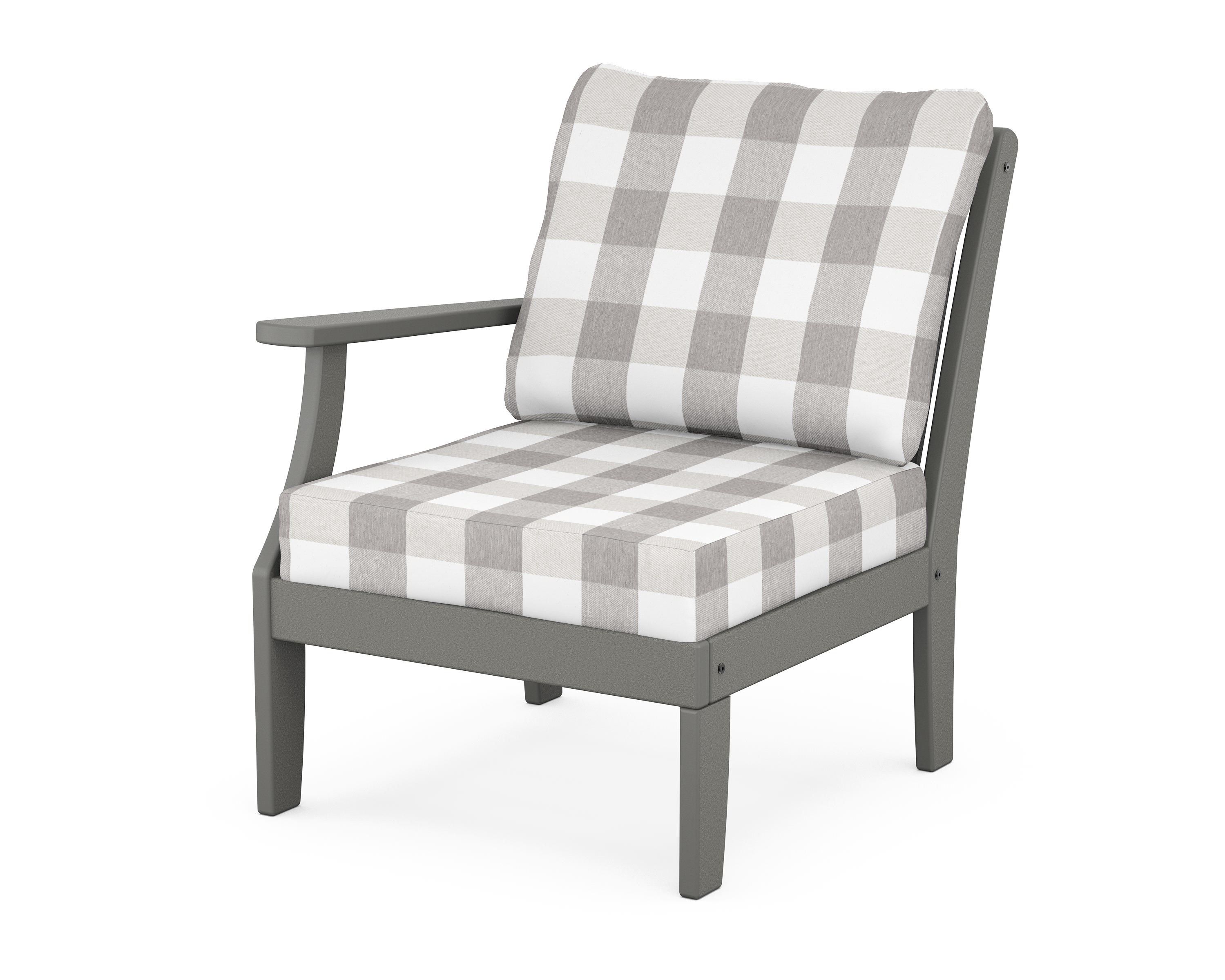 POLYWOOD® Braxton Modular Left Arm Chair in Slate Grey / Buffalo Plaid Grey Mist