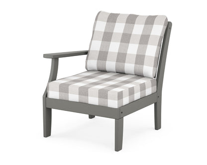 POLYWOOD® Braxton Modular Left Arm Chair in Slate Grey / Buffalo Plaid Grey Mist