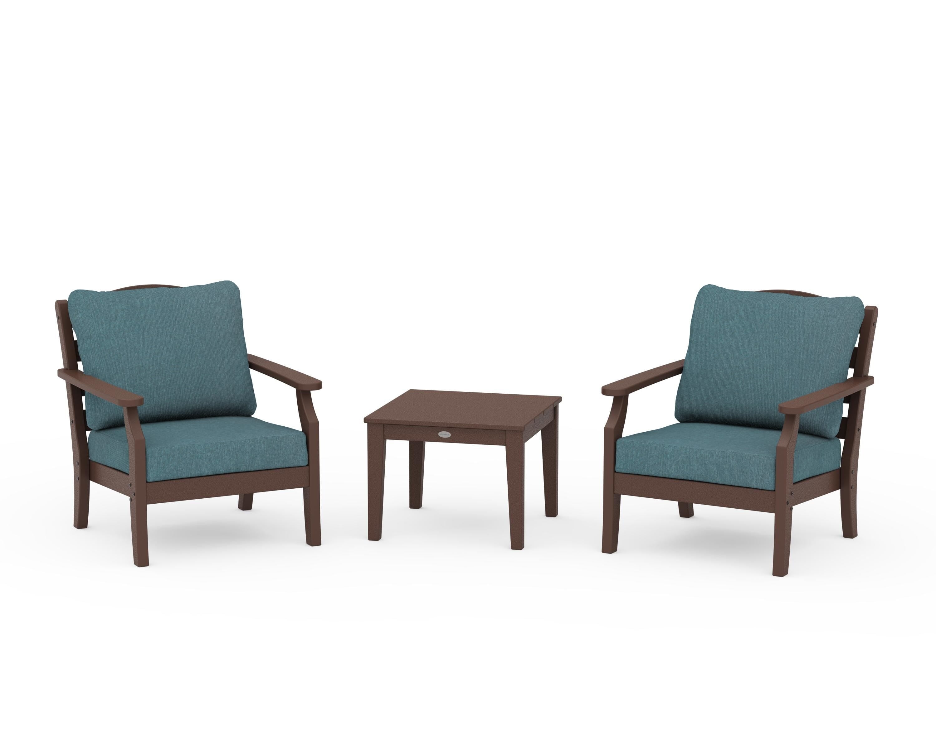Draper James™ by  POLYWOOD® Savannah 3-Piece Deep Seating Set in Mahogany / Ocean Teal