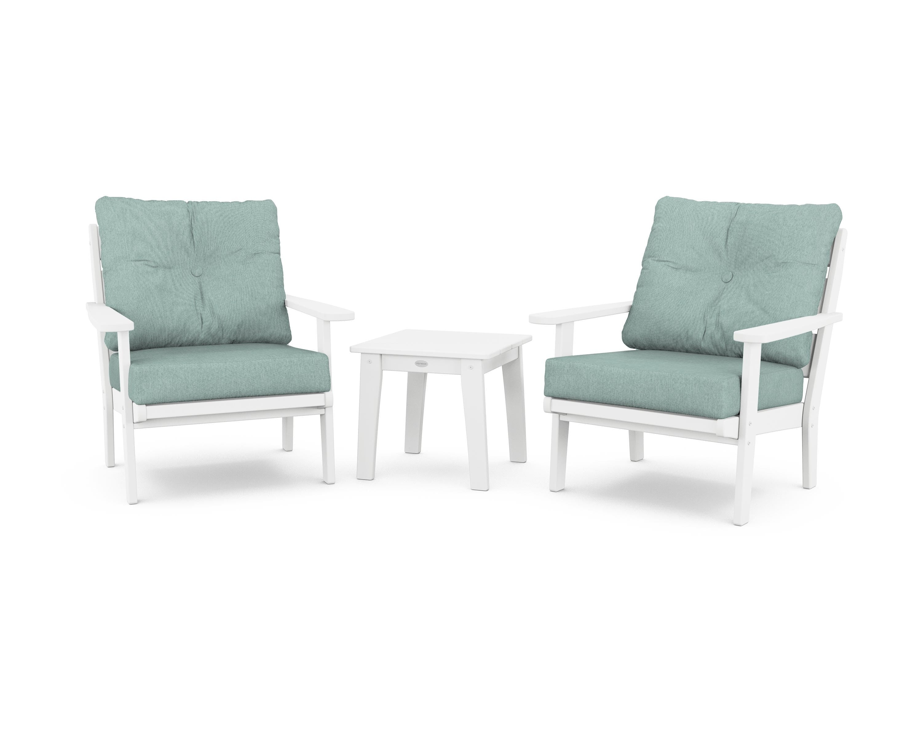 POLYWOOD® Lakeside 3-Piece Deep Seating Chair Set in White / Glacier Spa
