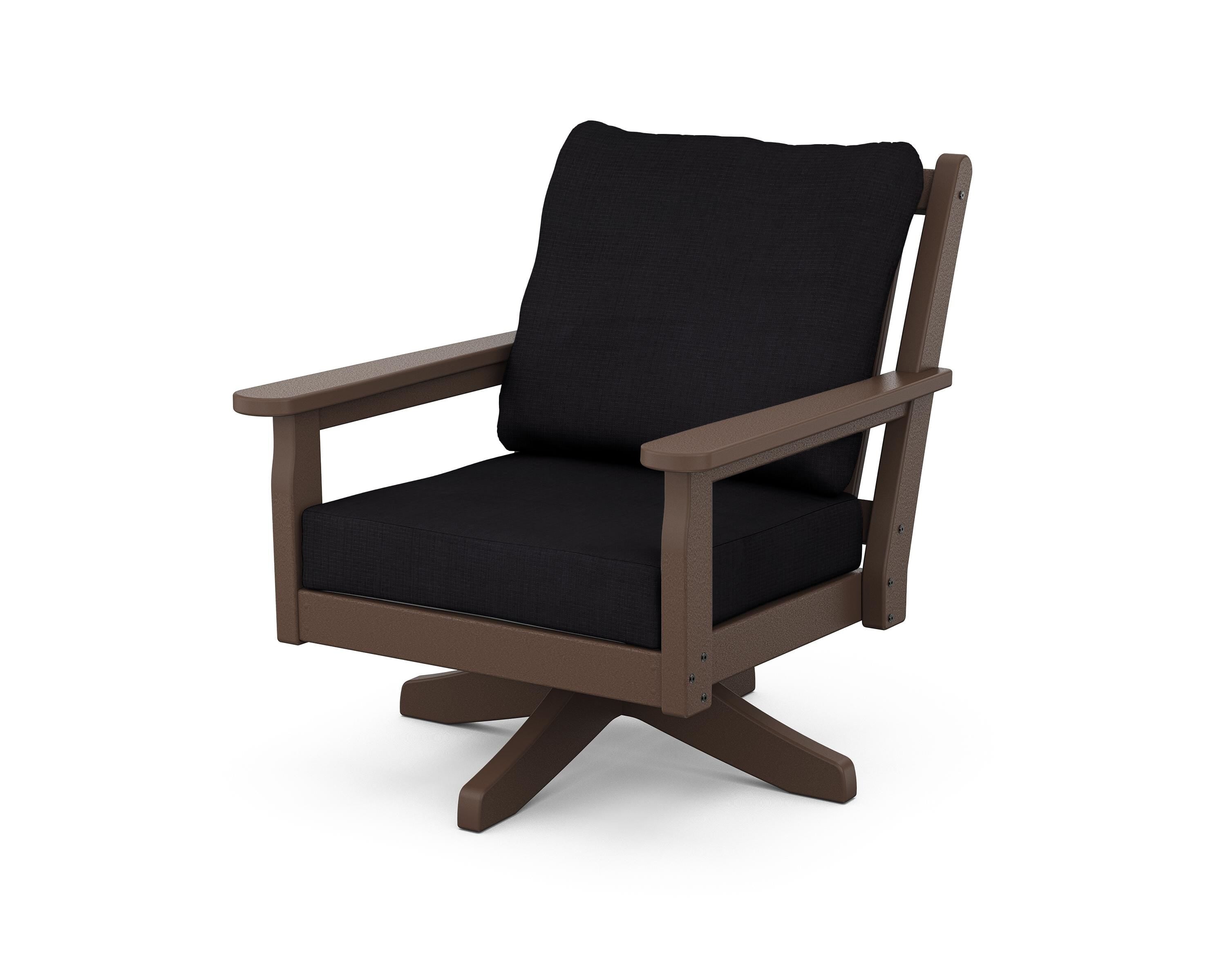 POLYWOOD® Chippendale Deep Seating Swivel Chair in Mahogany / Midnight Linen