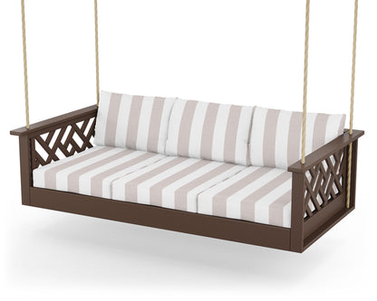 POLYWOOD® Chippendale Daybed Swing in Mahogany / Cabana Stripe Dune Burlap